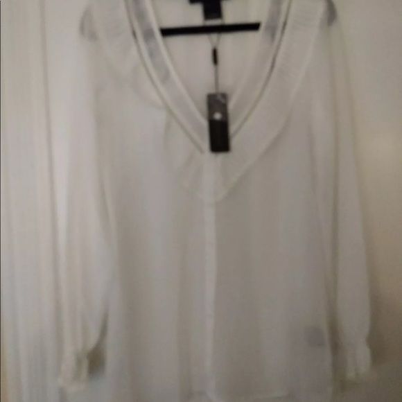 pleated nice blouse, off white chiffon (3 for $30) - Picture 5 of 6